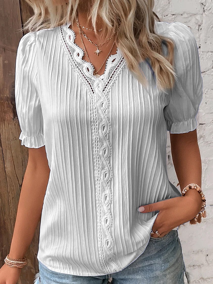 🔥Elegant V-hals shirt met effen kant