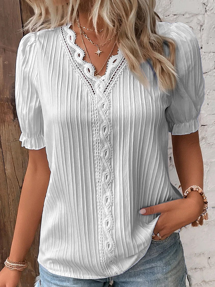 🔥Elegant V-hals shirt met effen kant