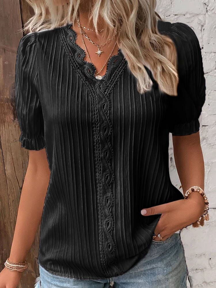 🔥Elegant V-hals shirt met effen kant
